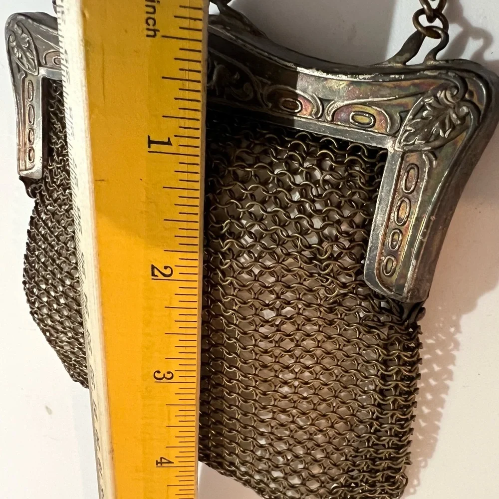 Antique Victorian Ornate Frame Metal Mesh Purse Bag - Picture 8 of 11